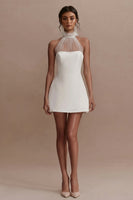 Laden Sie das Bild in den Galerie-Viewer, A-Linie Neckholder Gerafftes Standesamt Kleid