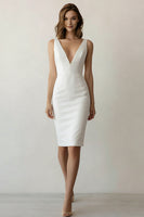Laden Sie das Bild in den Galerie-Viewer, Bodycon V-Ausschnitt Midi Satin Standesamt Kleid