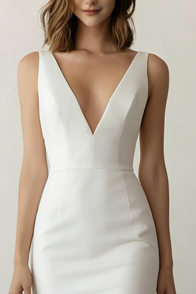 Laden Sie das Bild in den Galerie-Viewer, Bodycon V-Ausschnitt Midi Satin Standesamt Kleid