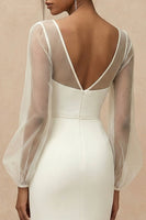 Laden Sie das Bild in den Galerie-Viewer, Weißes Bateau-Hals Standesamt Kleid mit langen Ärmeln