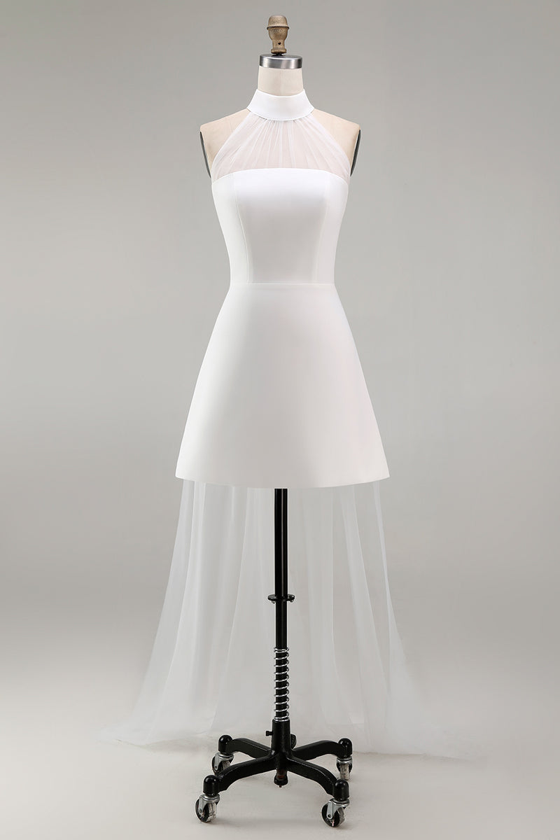 Laden Sie das Bild in den Galerie-Viewer, Weißes Halter A-Linie Mini Standesamt Kleid