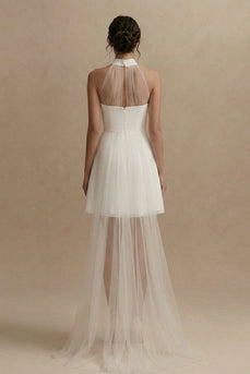 Weißes Halter A-Linie Mini Standesamt Kleid