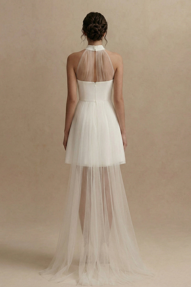 Laden Sie das Bild in den Galerie-Viewer, Weißes Halter A-Linie Mini Standesamt Kleid