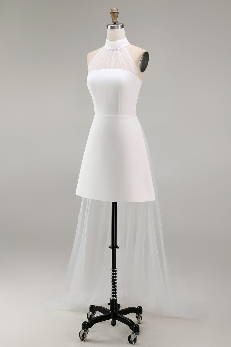 Laden Sie das Bild in den Galerie-Viewer, Weißes Halter A-Linie Mini Standesamt Kleid
