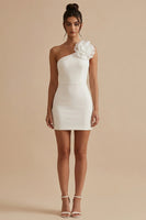 Laden Sie das Bild in den Galerie-Viewer, Einschulter Bodycon Standesamt Kleid mit 3D-Blumen
