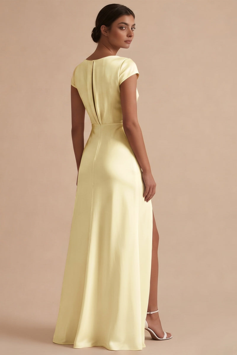 Laden Sie das Bild in den Galerie-Viewer, Weißes Langes Standesamt Kleid mit Schlitz