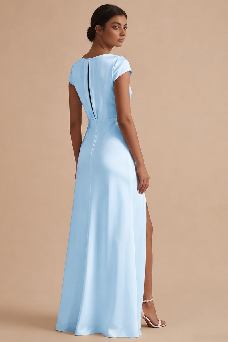 Laden Sie das Bild in den Galerie-Viewer, Weißes Langes Standesamt Kleid mit Schlitz