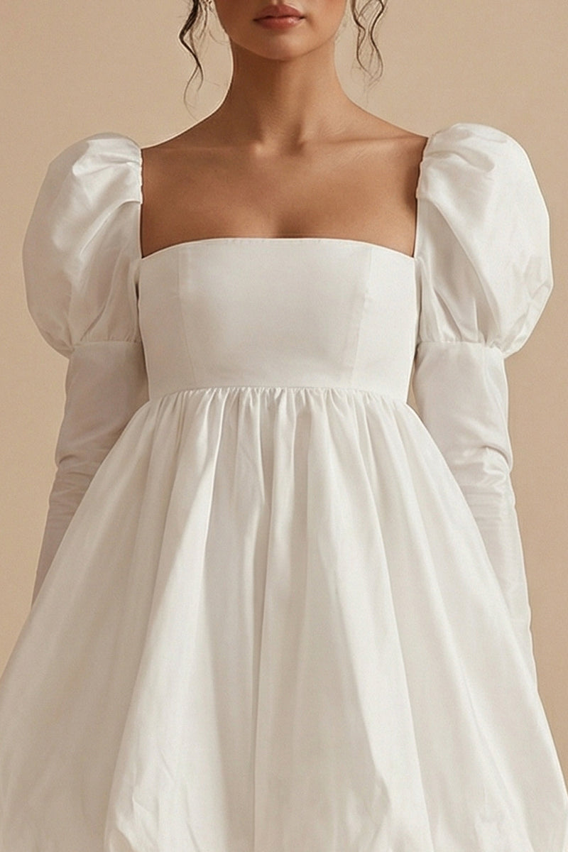 Laden Sie das Bild in den Galerie-Viewer, A-Linie Standesamt Kleid mit quadratem Ausschnitt und langen Ärmeln