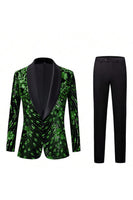 Laden Sie das Bild in den Galerie-Viewer, Goldene Pailletten Einknopf Schal Revers Zweiteilige Herren Abschlussballanzüge