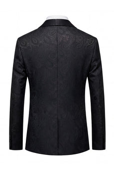 Schwarzer Jacquard Shawl Revers Einreihiger Herrenblazer mit Fliege
