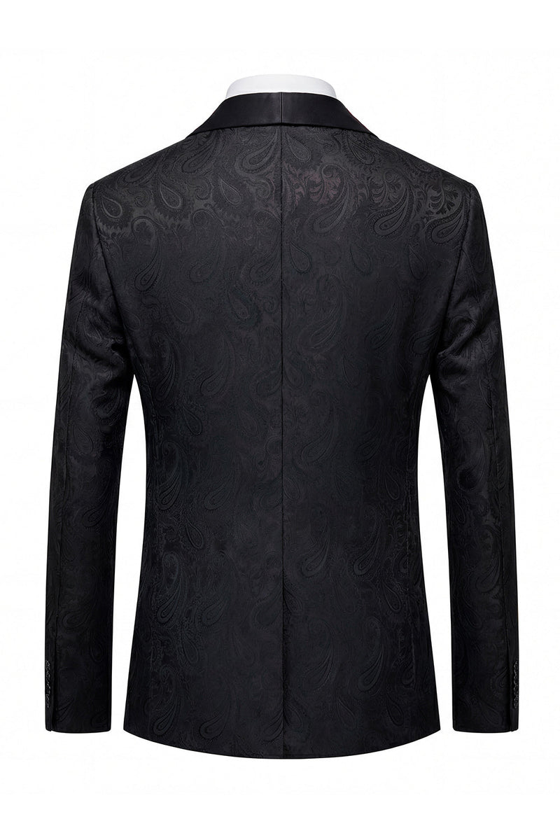 Laden Sie das Bild in den Galerie-Viewer, Schwarzer Jacquard Shawl Revers Einreihiger Herrenblazer mit Fliege