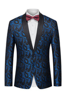 Laden Sie das Bild in den Galerie-Viewer, Schwarzer Jacquard Shawl Revers Einreihiger Herrenblazer mit Fliege