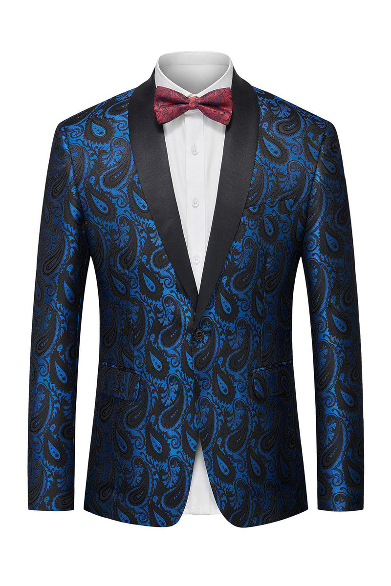 Laden Sie das Bild in den Galerie-Viewer, Schwarzer Jacquard Shawl Revers Einreihiger Herrenblazer mit Fliege