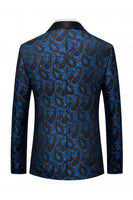 Laden Sie das Bild in den Galerie-Viewer, Schwarzer Jacquard Shawl Revers Einreihiger Herrenblazer mit Fliege