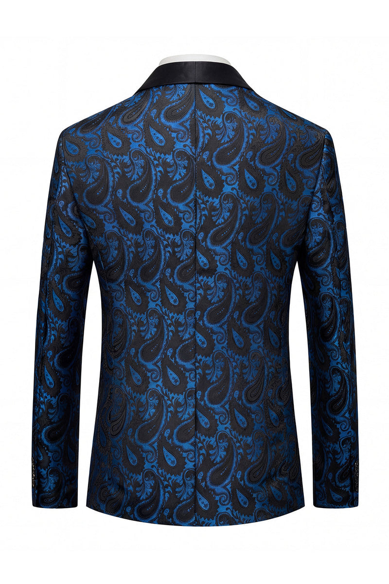 Laden Sie das Bild in den Galerie-Viewer, Schwarzer Jacquard Shawl Revers Einreihiger Herrenblazer mit Fliege