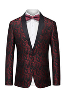Laden Sie das Bild in den Galerie-Viewer, Schwarzer Jacquard Shawl Revers Einreihiger Herrenblazer mit Fliege