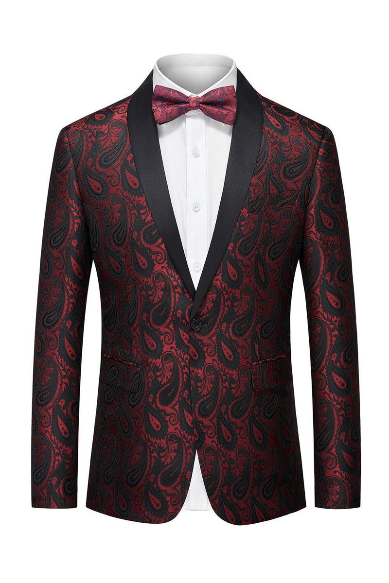 Laden Sie das Bild in den Galerie-Viewer, Schwarzer Jacquard Shawl Revers Einreihiger Herrenblazer mit Fliege