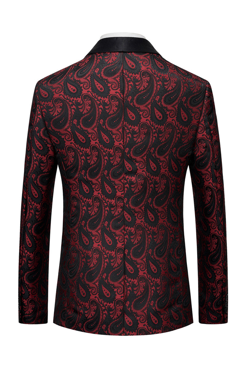 Laden Sie das Bild in den Galerie-Viewer, Schwarzer Jacquard Shawl Revers Einreihiger Herrenblazer mit Fliege