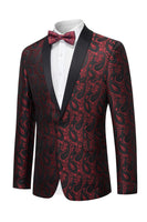 Laden Sie das Bild in den Galerie-Viewer, Schwarzer Jacquard Shawl Revers Einreihiger Herrenblazer mit Fliege