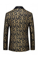 Laden Sie das Bild in den Galerie-Viewer, Schwarzer Jacquard Shawl Revers Einreihiger Herrenblazer mit Fliege