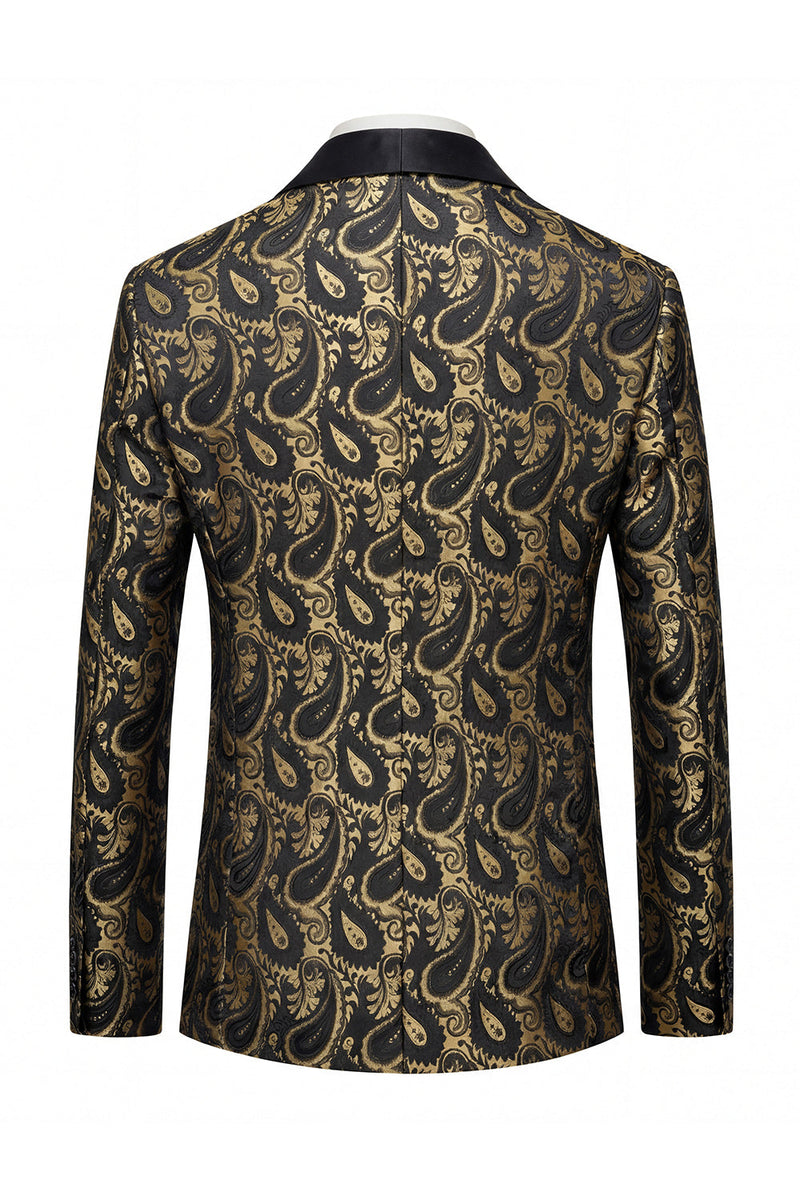 Laden Sie das Bild in den Galerie-Viewer, Schwarzer Jacquard Shawl Revers Einreihiger Herrenblazer mit Fliege