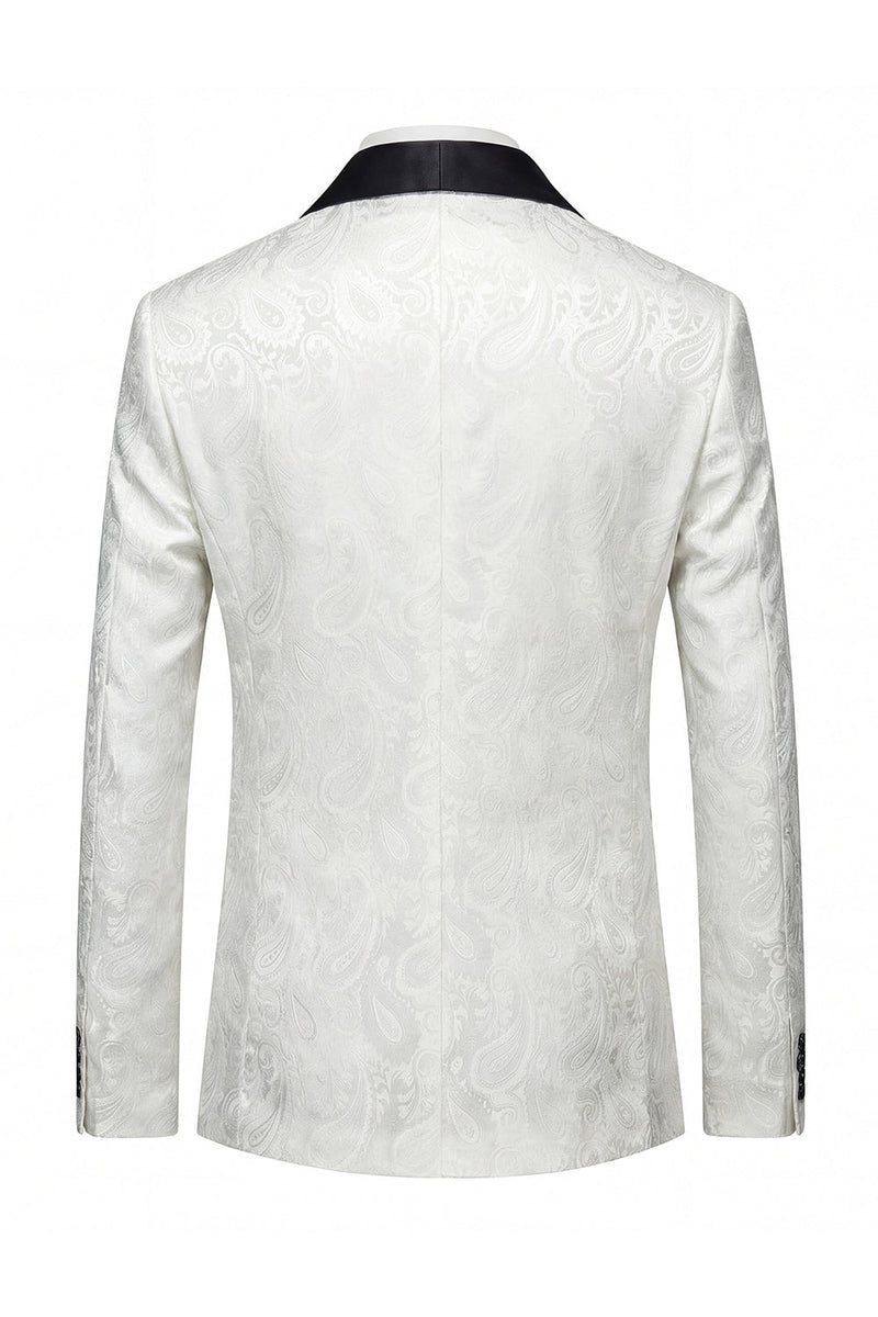 Laden Sie das Bild in den Galerie-Viewer, Schwarzer Jacquard Shawl Revers Einreihiger Herrenblazer mit Fliege