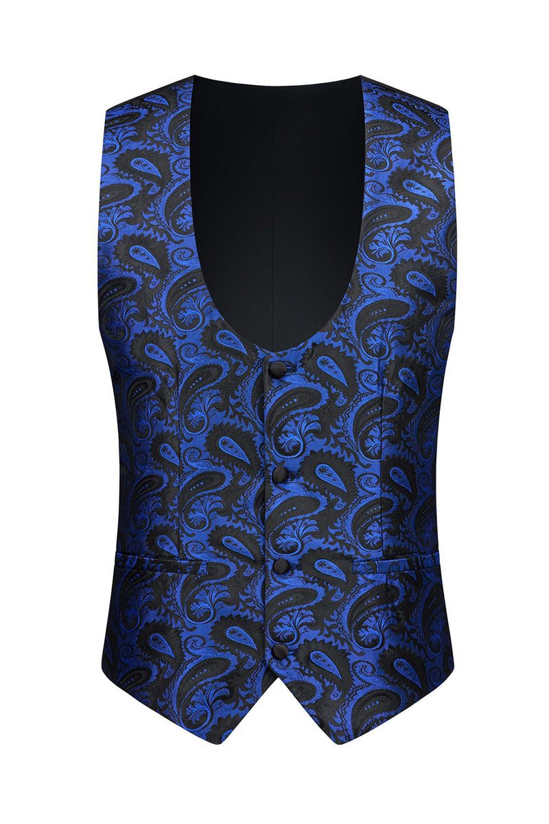 Laden Sie das Bild in den Galerie-Viewer, 3-teiliger blauer Einknopfschal Revers Jacquard Herrenabschlussballanzüge
