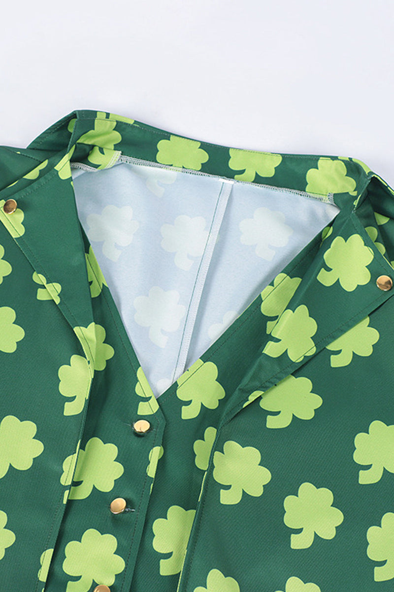 Laden Sie das Bild in den Galerie-Viewer, Retro Grüne Shamrock Slim Fit Smokingjacke mit Hut