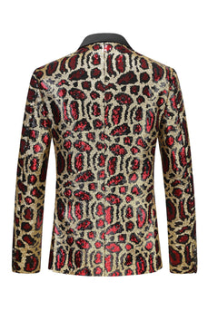 Glitzernder Burgunderroter Leoparden Pailletten Peak Revers Einreihiger Herrenblazer