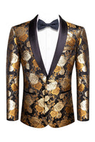 Laden Sie das Bild in den Galerie-Viewer, Golden Jacquard Blumen Shawl Revers Einreihiger Herrenblazer