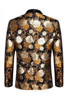 Laden Sie das Bild in den Galerie-Viewer, Golden Jacquard Blumen Shawl Revers Einreihiger Herrenblazer