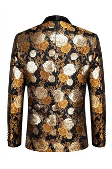 Golden Jacquard Blumen Shawl Revers Einreihiger Herrenblazer