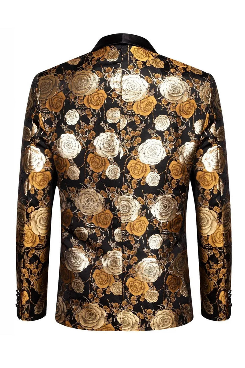 Laden Sie das Bild in den Galerie-Viewer, Golden Jacquard Blumen Shawl Revers Einreihiger Herrenblazer