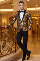 Laden Sie das Bild in den Galerie-Viewer, Golden Jacquard Blumen Shawl Revers Einreihiger Herrenblazer