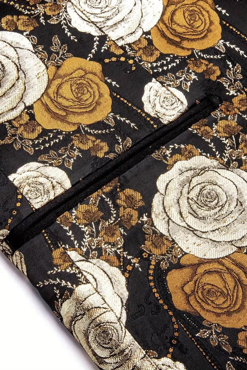 Laden Sie das Bild in den Galerie-Viewer, Golden Jacquard Blumen Shawl Revers Einreihiger Herrenblazer