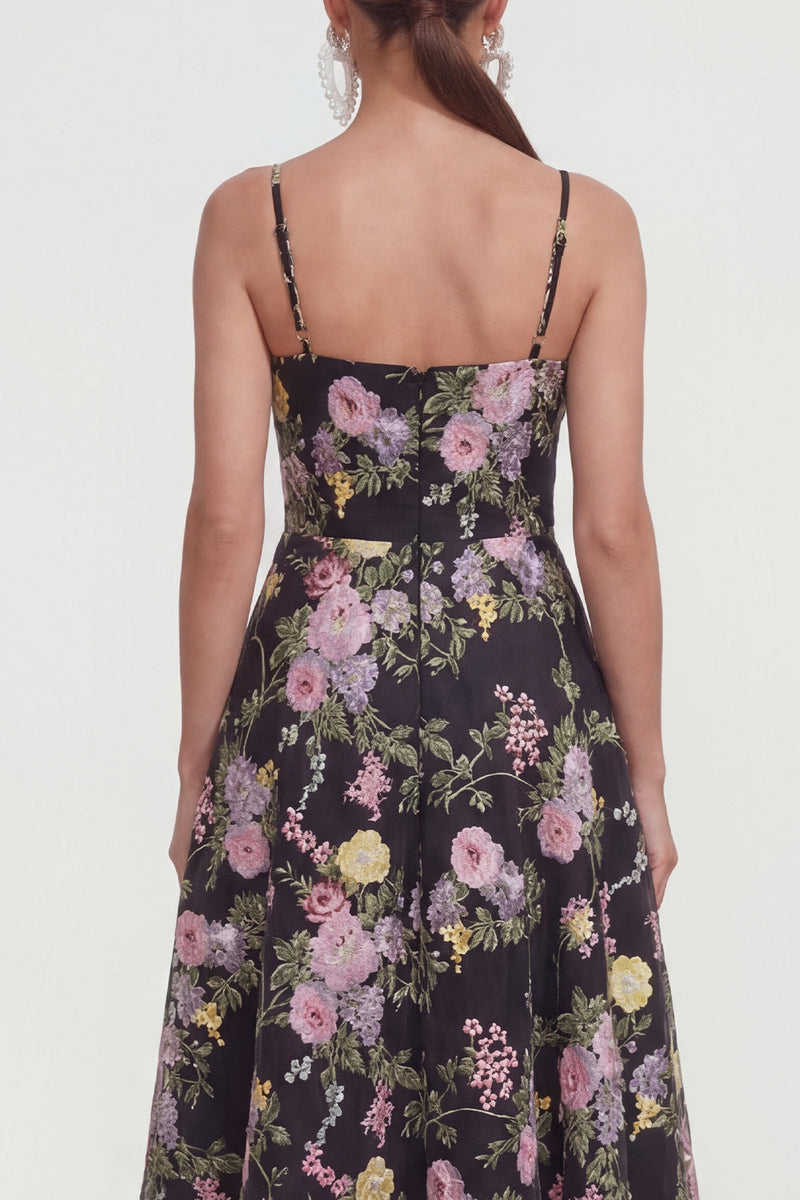 Laden Sie das Bild in den Galerie-Viewer, A-Linie Spaghetti-Träger Midi Multifloral-Kleid