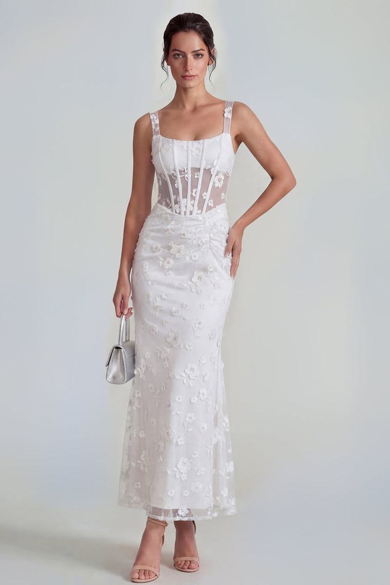 Laden Sie das Bild in den Galerie-Viewer, Flieder Etui Korsett Quadratischer Ausschnitt Midi Blumenkleid mit Schnürung hinten