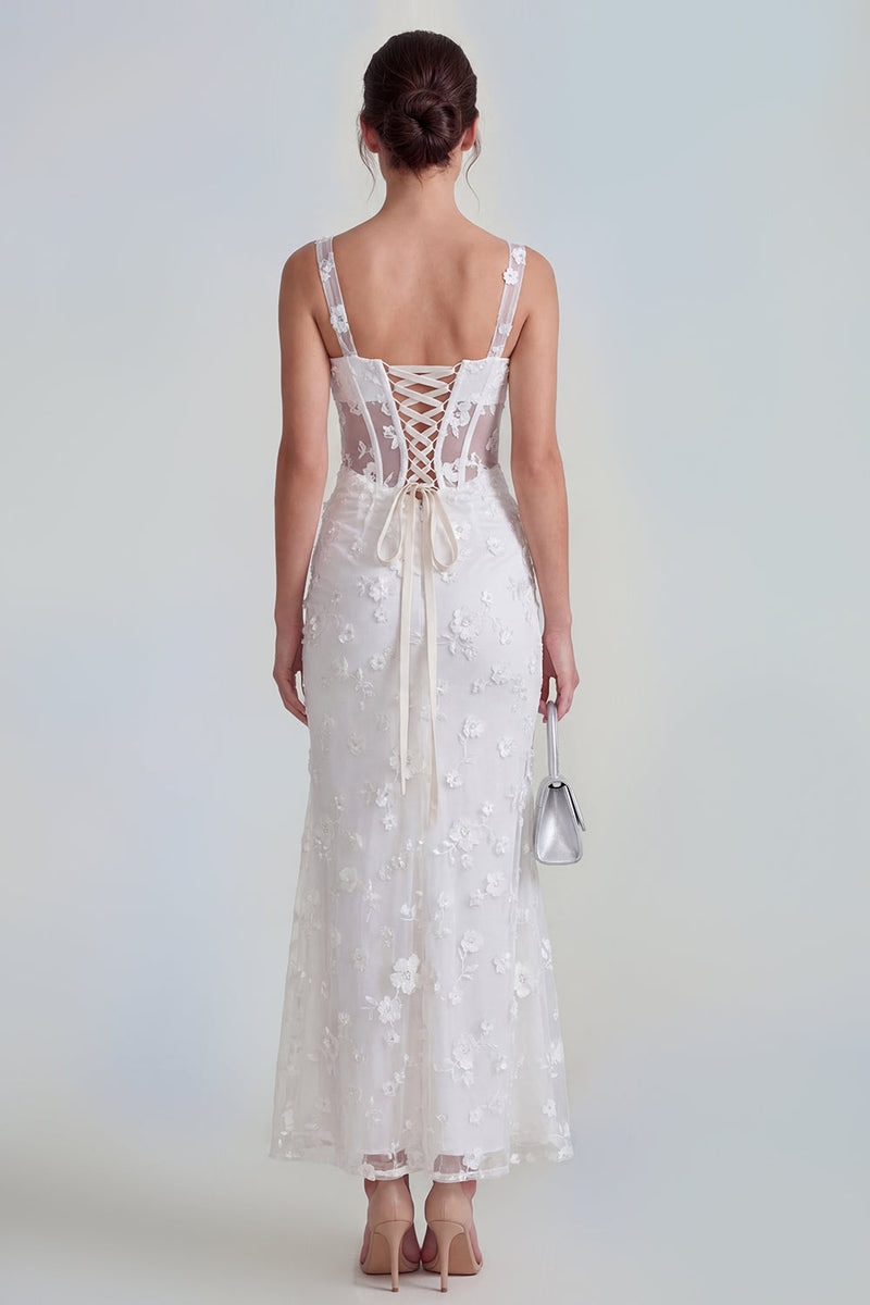 Laden Sie das Bild in den Galerie-Viewer, Flieder Etui Korsett Quadratischer Ausschnitt Midi Blumenkleid mit Schnürung hinten