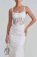 Laden Sie das Bild in den Galerie-Viewer, Flieder Etui Korsett Quadratischer Ausschnitt Midi Blumenkleid mit Schnürung hinten