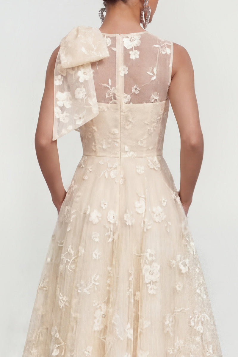 Laden Sie das Bild in den Galerie-Viewer, Rosa Geblümtes A-Linie Rundhals Ballkleid mit Rundhalsausschnitt und Taschen