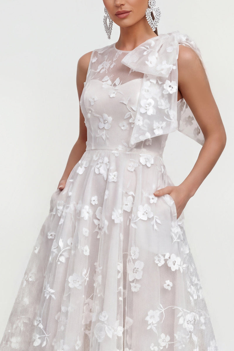 Laden Sie das Bild in den Galerie-Viewer, Rosa Geblümtes A-Linie Rundhals Ballkleid mit Rundhalsausschnitt und Taschen