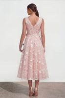 Laden Sie das Bild in den Galerie-Viewer, Lila A-Linie V-Ausschnitt Midi Blumenkleid mit Schleife