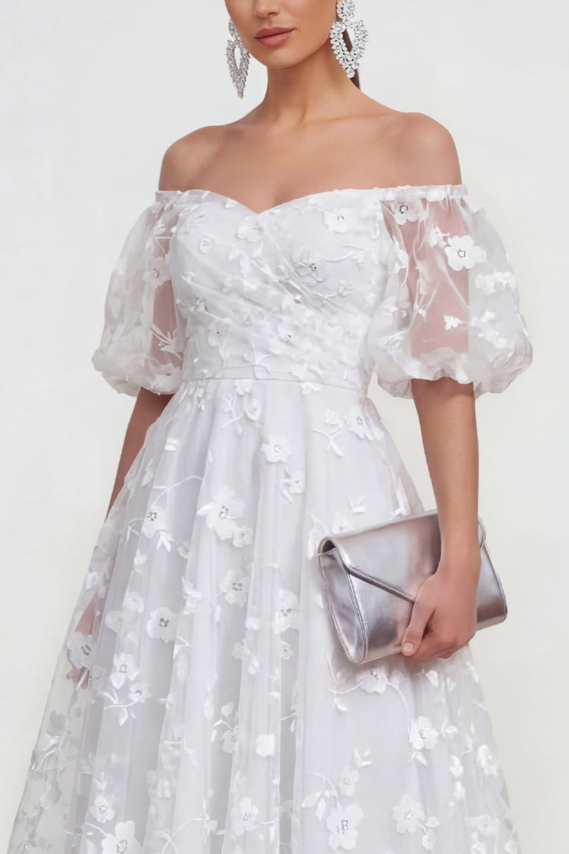 Laden Sie das Bild in den Galerie-Viewer, Schulterfreies A-Linie Rosa Midi Blumenkleid mit Schnürung hinten