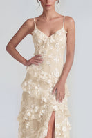 Laden Sie das Bild in den Galerie-Viewer, Shearh Lilac Blumen-Spaghettiträger Maxikleid mit Rüschen und Schlitz