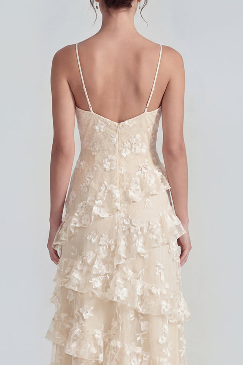 Laden Sie das Bild in den Galerie-Viewer, Shearh Lilac Blumen-Spaghettiträger Maxikleid mit Rüschen und Schlitz