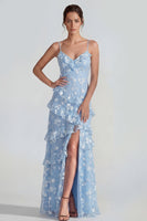 Laden Sie das Bild in den Galerie-Viewer, Shearh Lilac Blumen-Spaghettiträger Maxikleid mit Rüschen und Schlitz