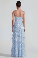 Laden Sie das Bild in den Galerie-Viewer, Shearh Lilac Blumen-Spaghettiträger Maxikleid mit Rüschen und Schlitz
