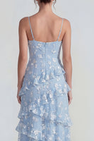 Laden Sie das Bild in den Galerie-Viewer, Shearh Lilac Blumen-Spaghettiträger Maxikleid mit Rüschen und Schlitz