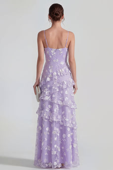 Shearh Lilac Blumen-Spaghettiträger Maxikleid mit Rüschen und Schlitz