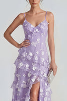Laden Sie das Bild in den Galerie-Viewer, Shearh Lilac Blumen-Spaghettiträger Maxikleid mit Rüschen und Schlitz
